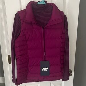 Lands' End Magenta Down Puffer Vest with Nine West long sleeve stylish shirt